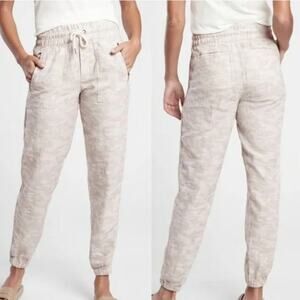 Athleta Cabo Tide Linen Jogger Women's Size 0 Natural Camo High Rise Zip Pockets